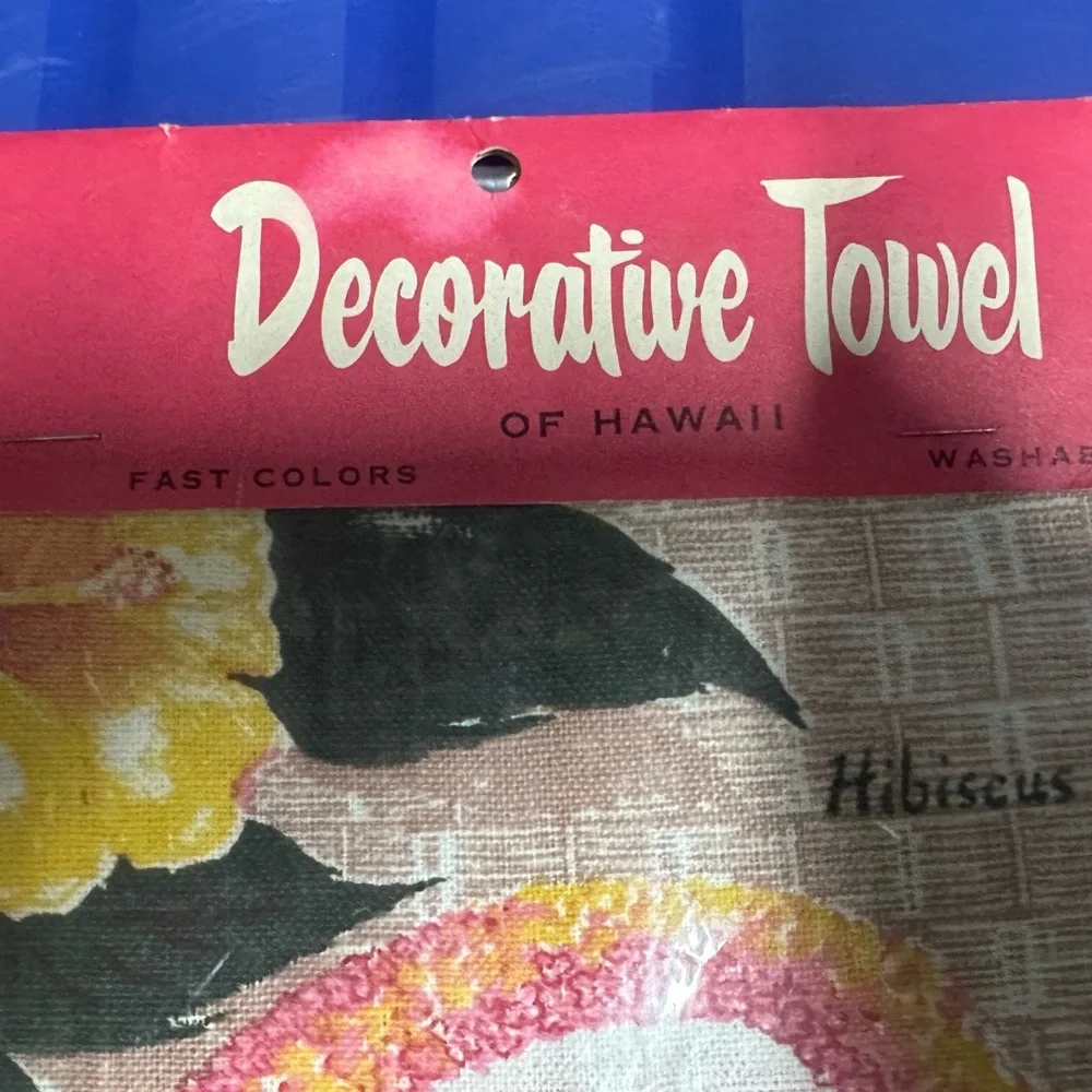 Flowers Of Hawaii Cotton Hand-Printed Decorative Towel Hula Girl Surfer Sealed